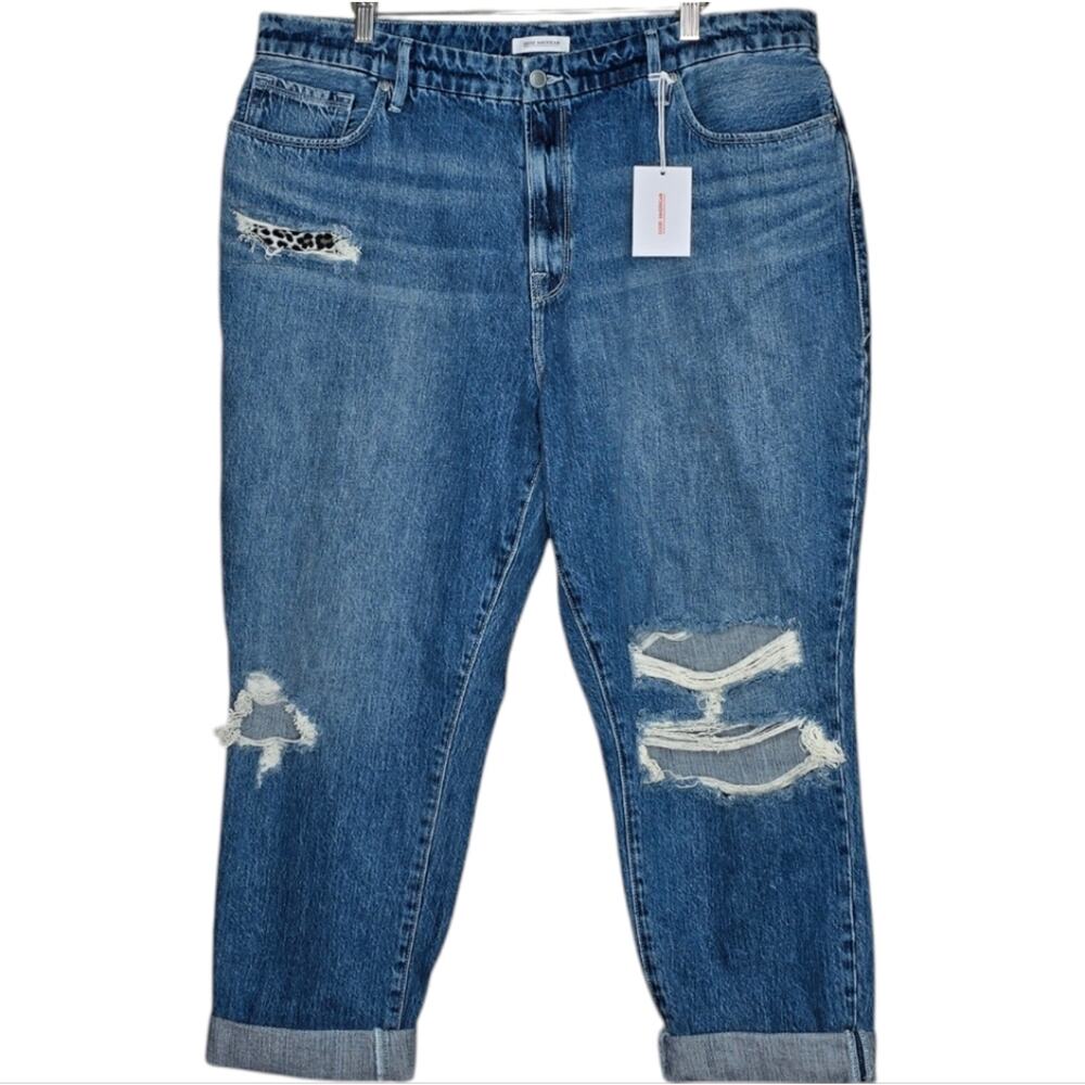 Good American‎ Good Vintage Distressed Jeans Leopard Print Detailing Size 16